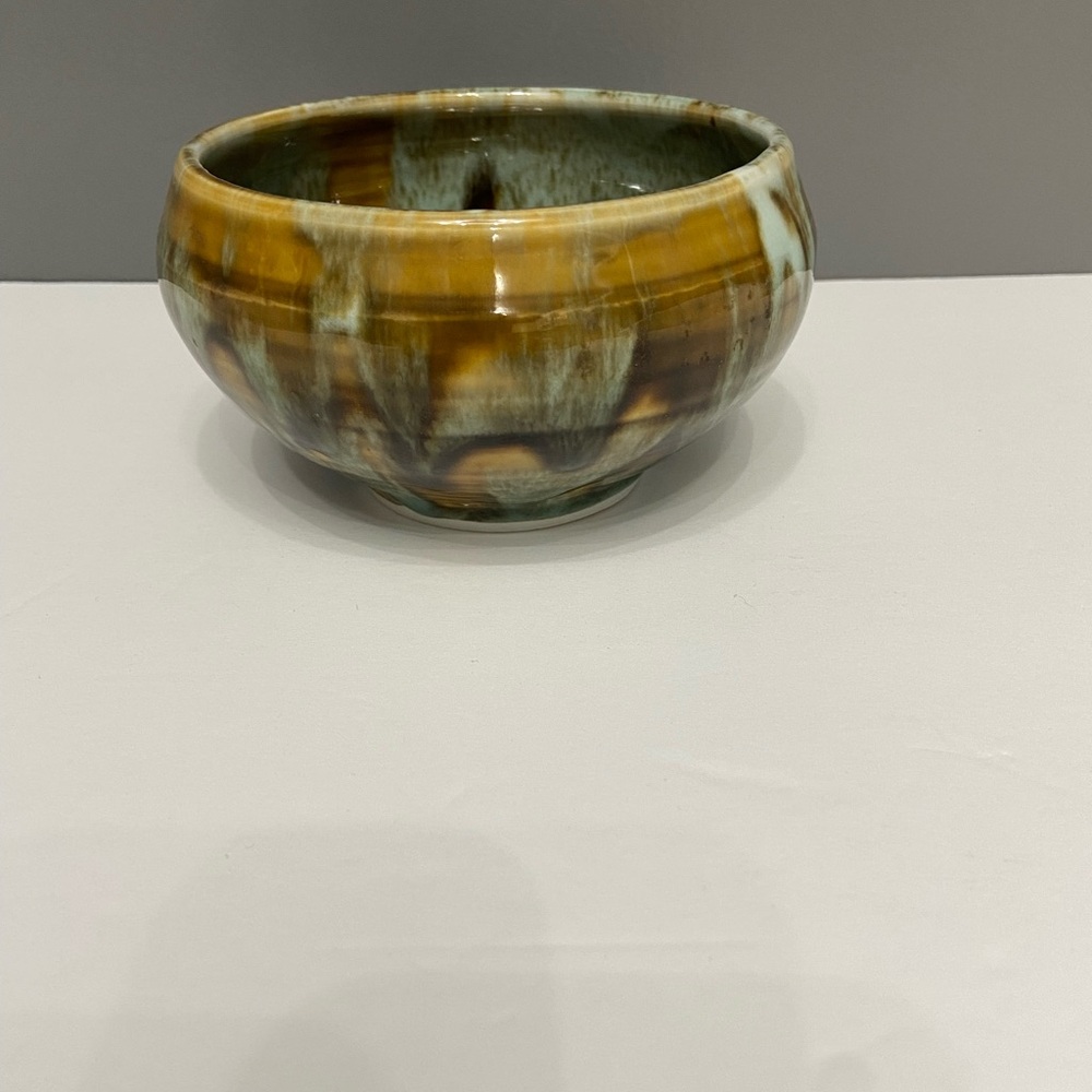 Vintage MCM HULL POTTERY  1950-60s Hand Thrown Drip Glaze Green Brown Stoneware